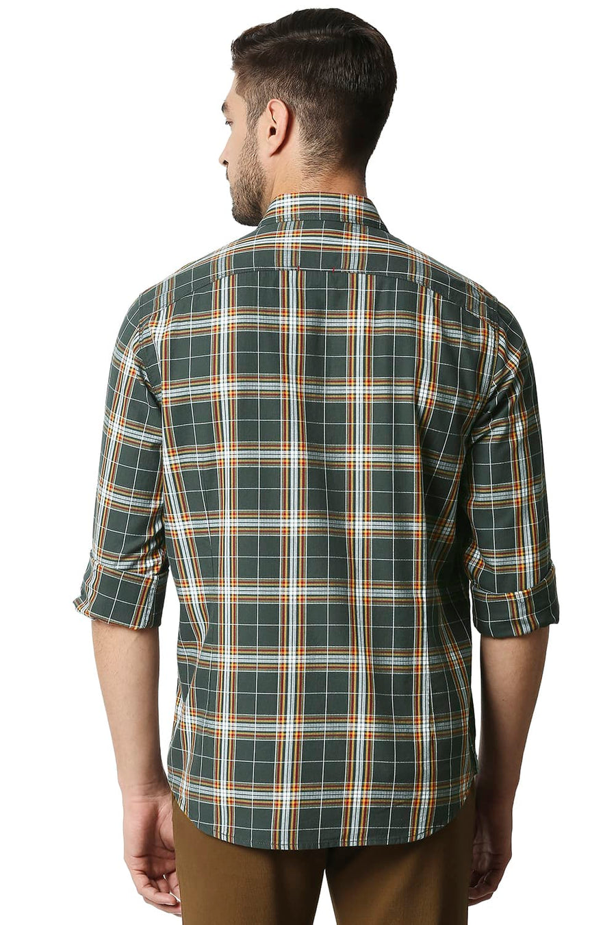 BASICS SLIM FIT IVY GREEN TWILL CHECKS SHIRT SHIRT