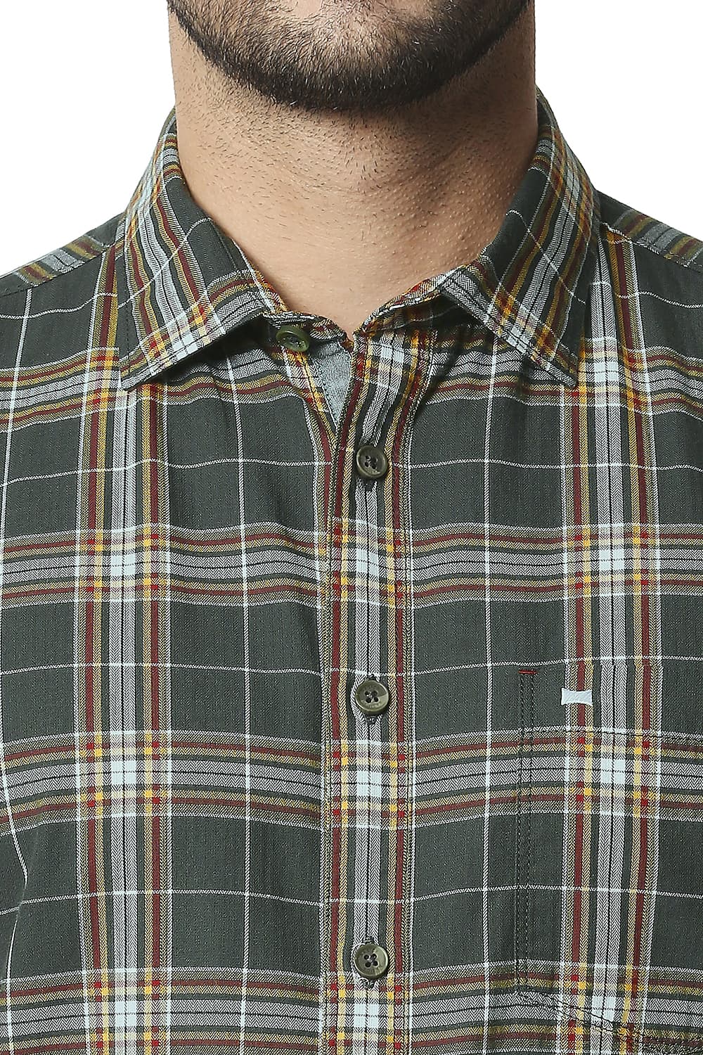 BASICS SLIM FIT TWILL CHECKS SHIRT SHIRT