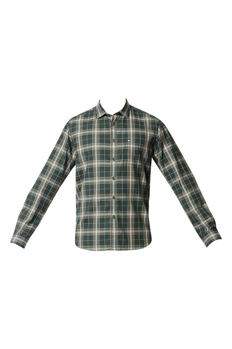 BASICS SLIM FIT IVY GREEN TWILL CHECKS SHIRT SHIRT