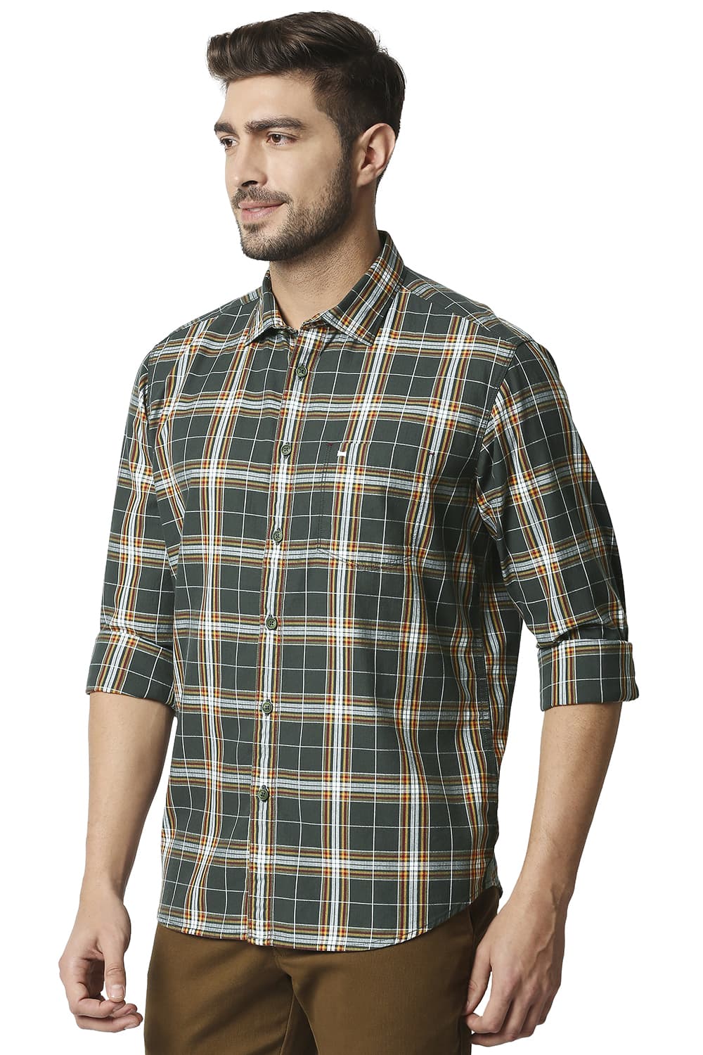 BASICS SLIM FIT TWILL CHECKS SHIRT SHIRT