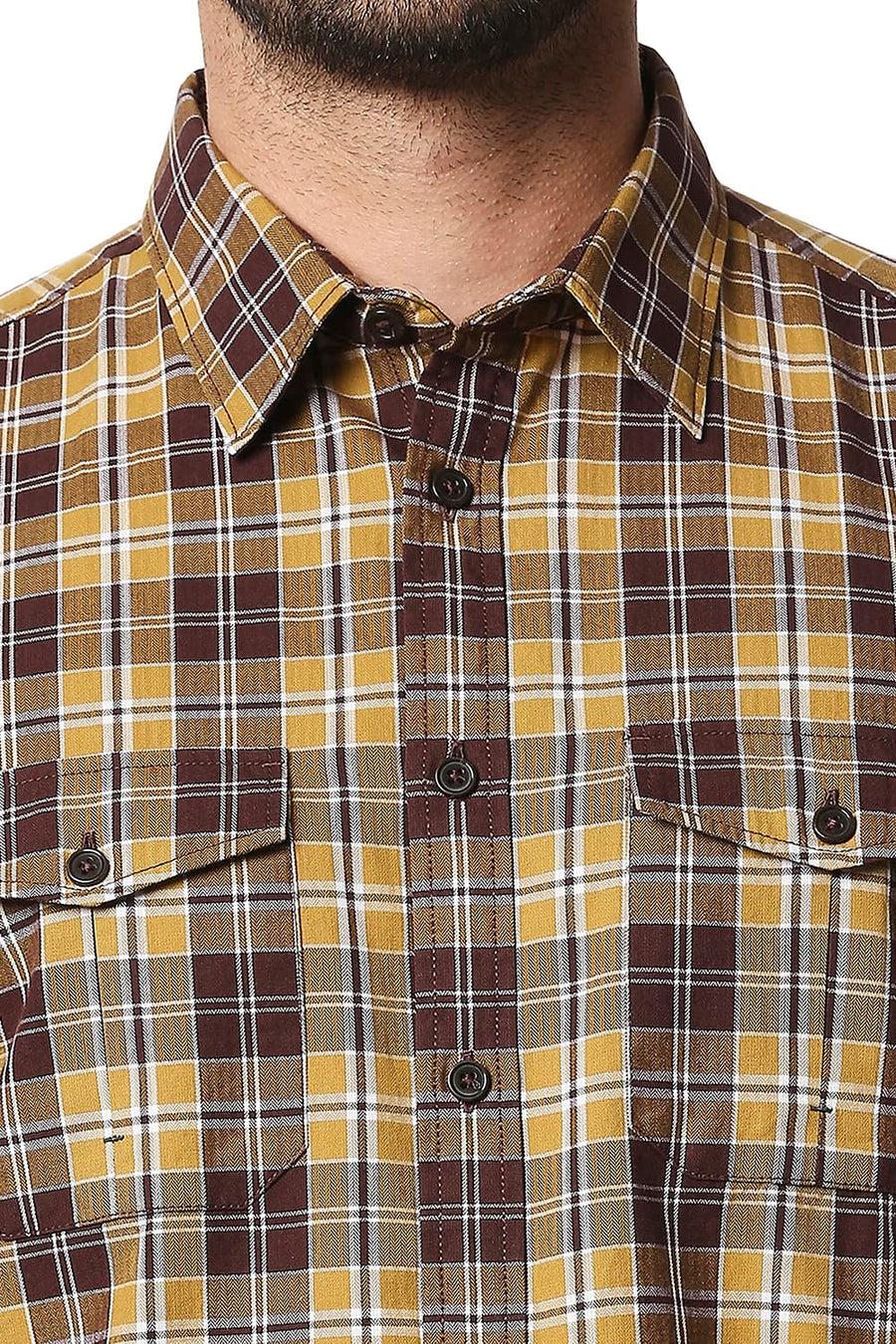 BASICS SLIM FIT CARAGE BROWN TWILL CHECKS SHIRT SHIRT