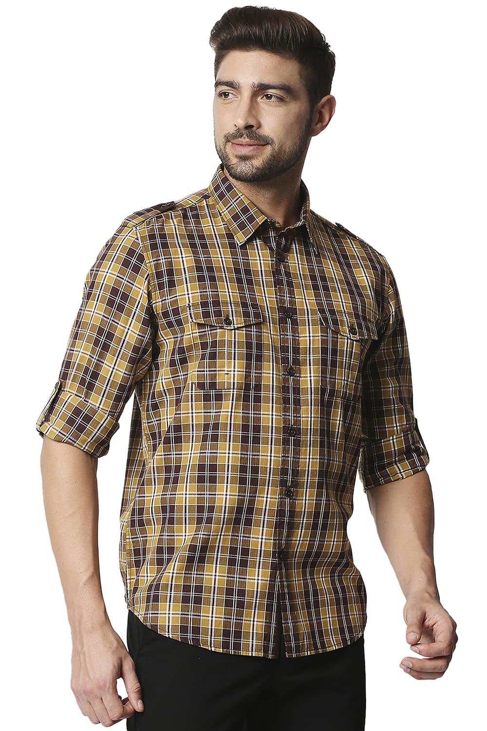 BASICS SLIM FIT TWILL CHECKS SHIRT SHIRT