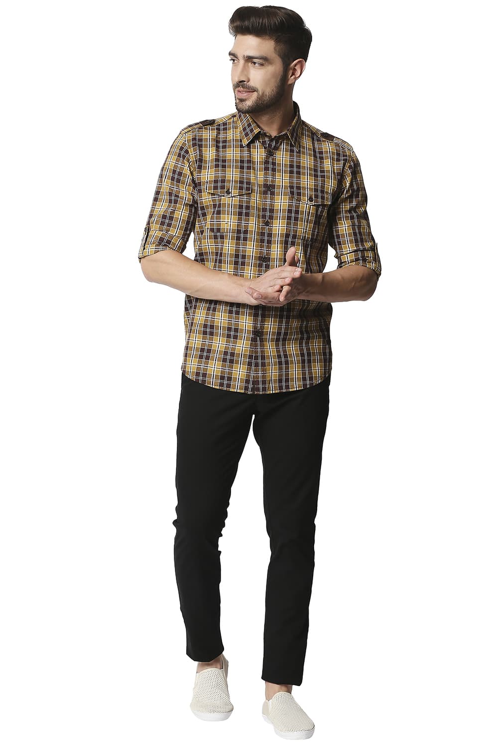 BASICS SLIM FIT TWILL CHECKS SHIRT SHIRT