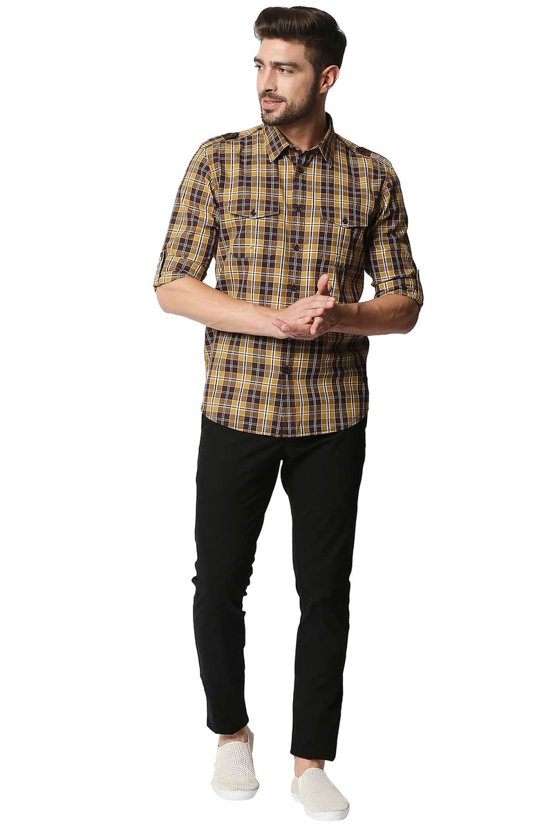 BASICS SLIM FIT TWILL CHECKS SHIRT SHIRT