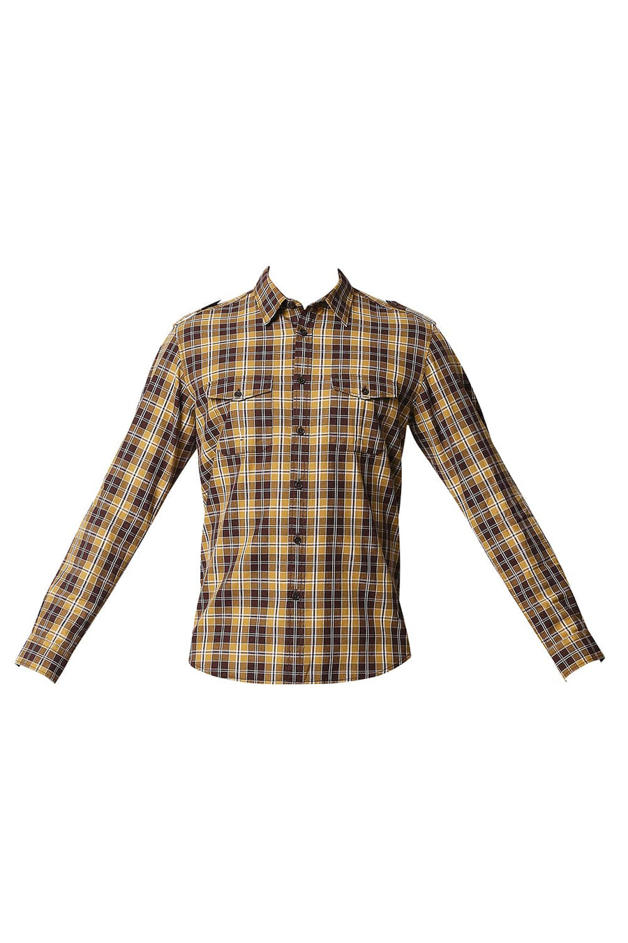 BASICS SLIM FIT CARAGE BROWN TWILL CHECKS SHIRT SHIRT
