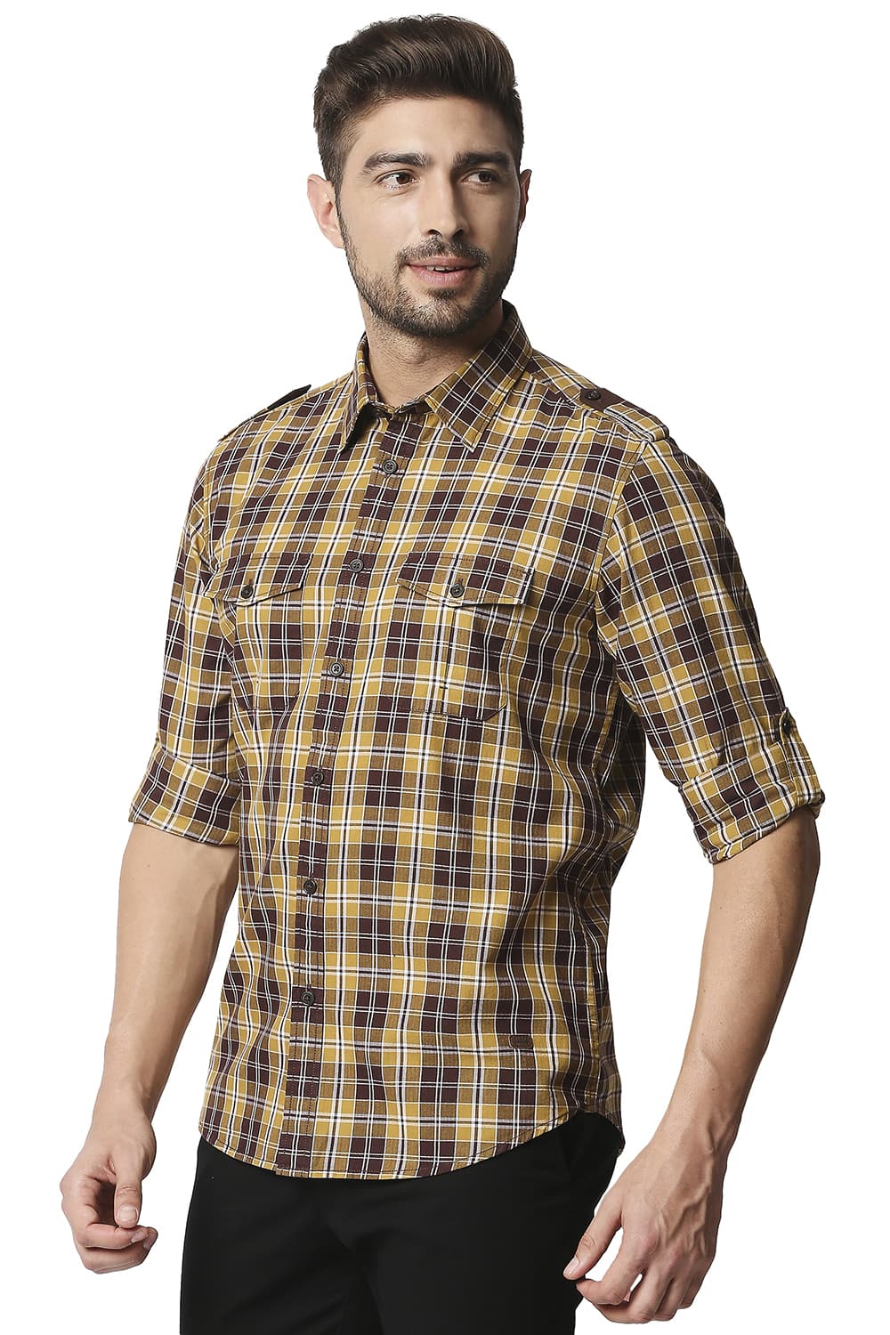 BASICS SLIM FIT TWILL CHECKS SHIRT SHIRT