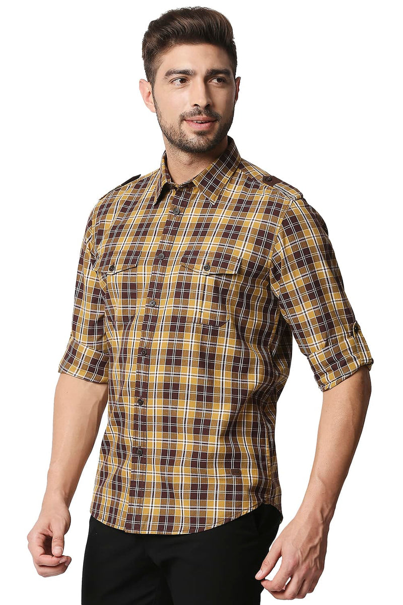 BASICS SLIM FIT TWILL CHECKS SHIRT SHIRT