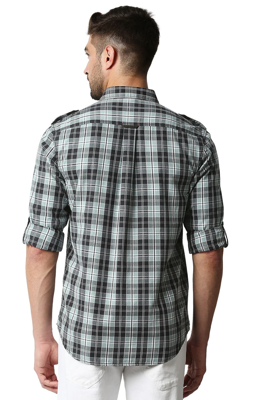 BASICS SLIM FIT MIRAGE GREY TWILL CHECKS SHIRT SHIRT