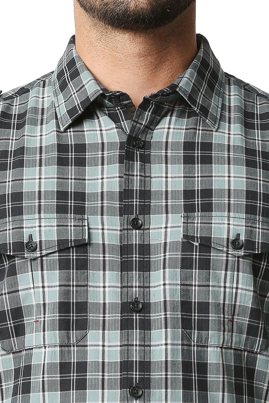 BASICS SLIM FIT MIRAGE GREY TWILL CHECKS SHIRT SHIRT