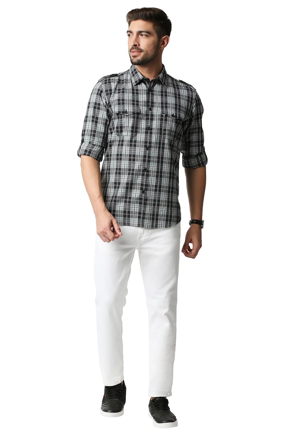 BASICS SLIM FIT TWILL CHECKS SHIRT SHIRT