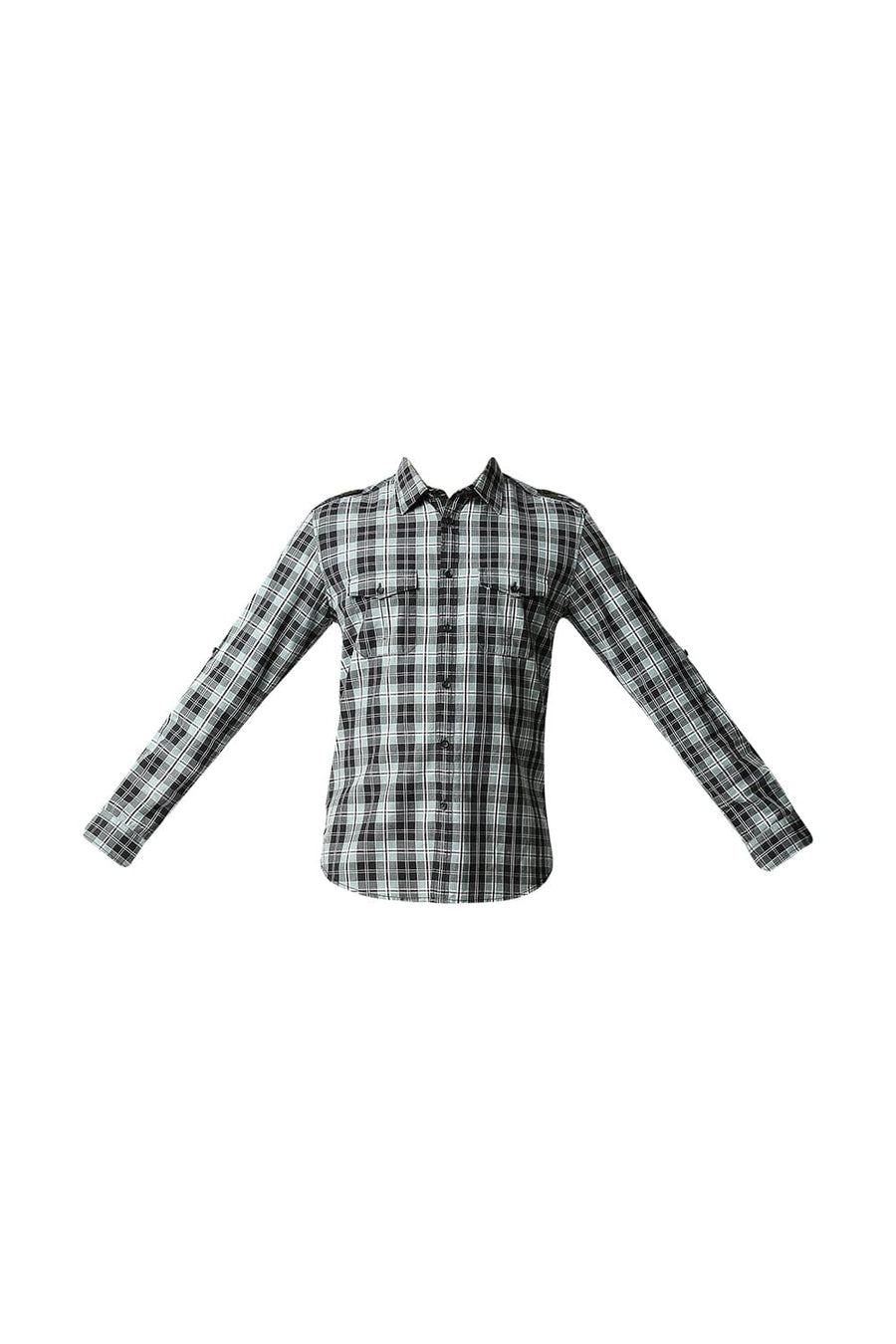 BASICS SLIM FIT MIRAGE GREY TWILL CHECKS SHIRT SHIRT