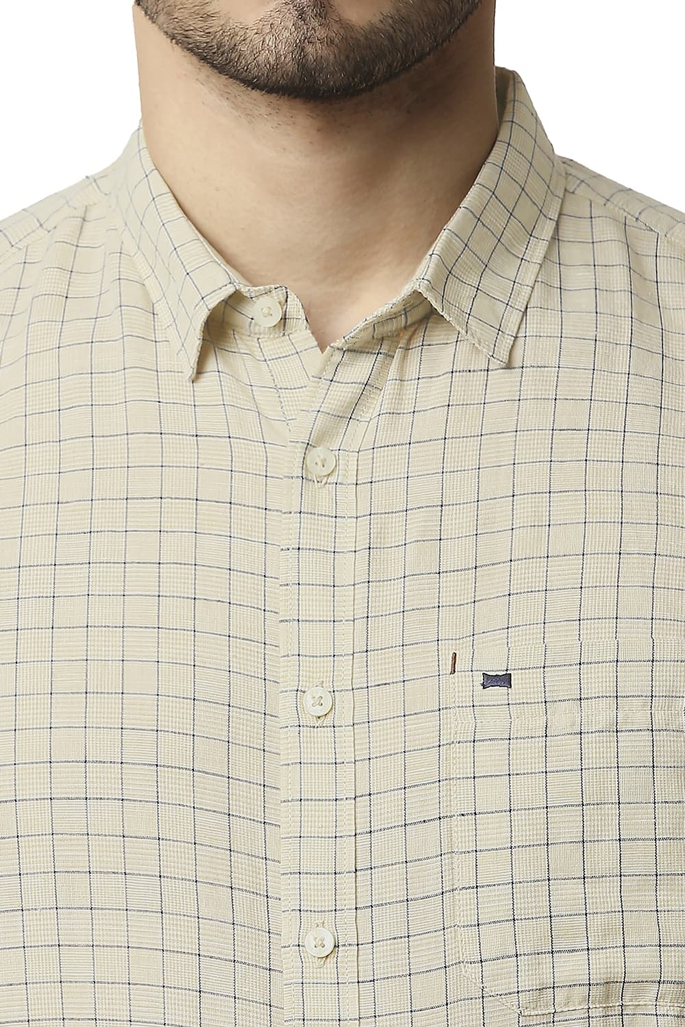 BASICS SLIM FIT COTTON LINEN CHECKS HALFSLEEVES SHIRT