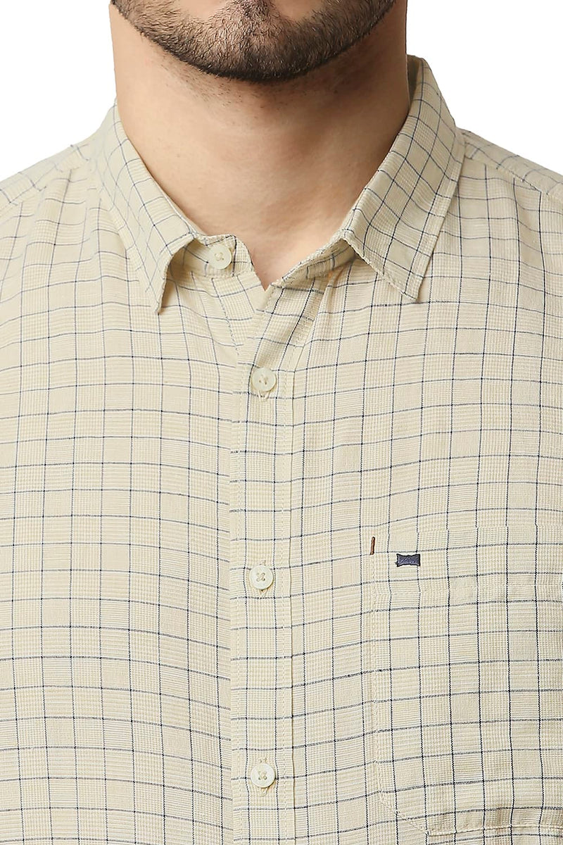 BASICS SLIM FIT COTTON LINEN CHECKS HALFSLEEVES SHIRT