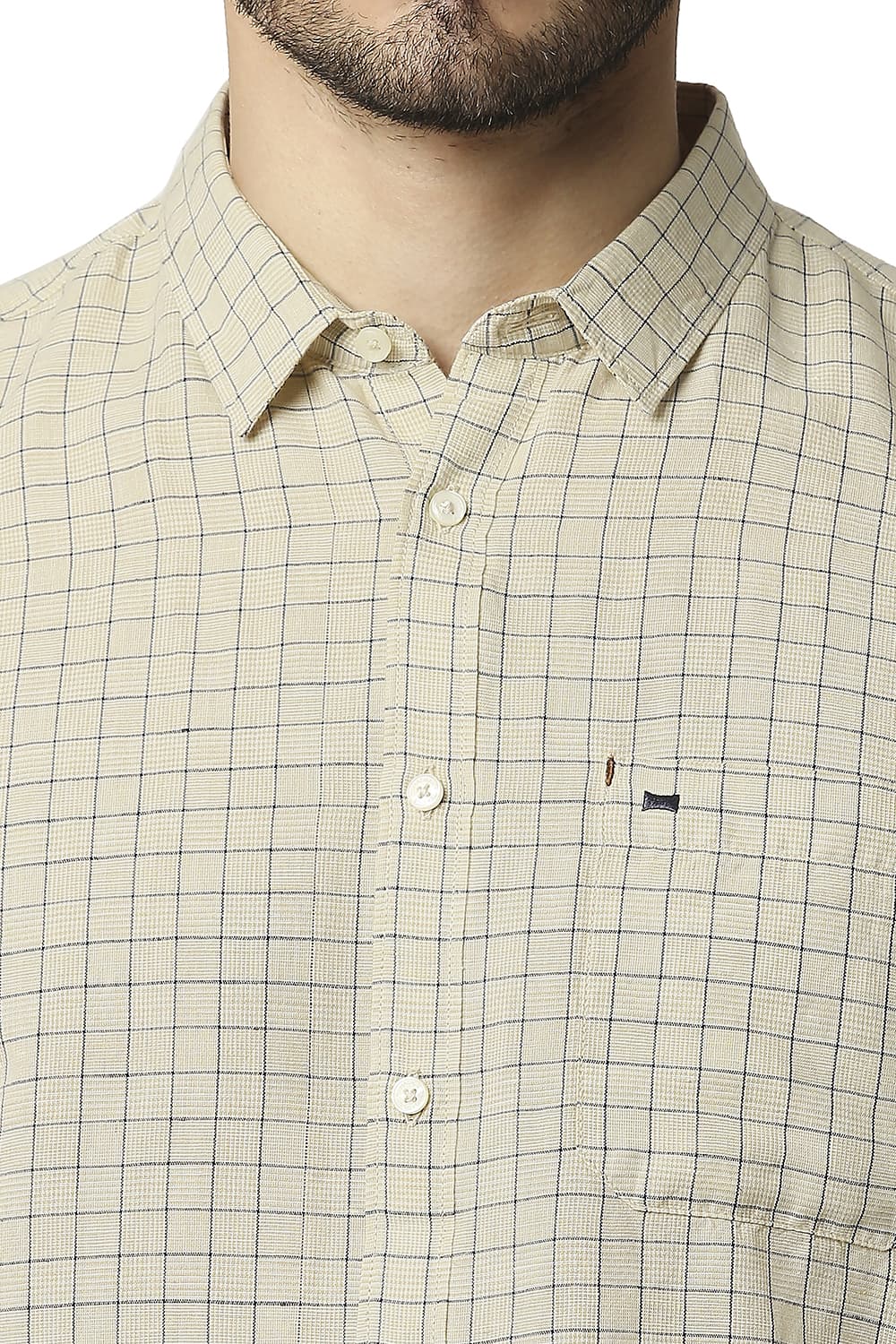 BASICS SLIM FIT COTTON LINEN CHECKS SHIRT