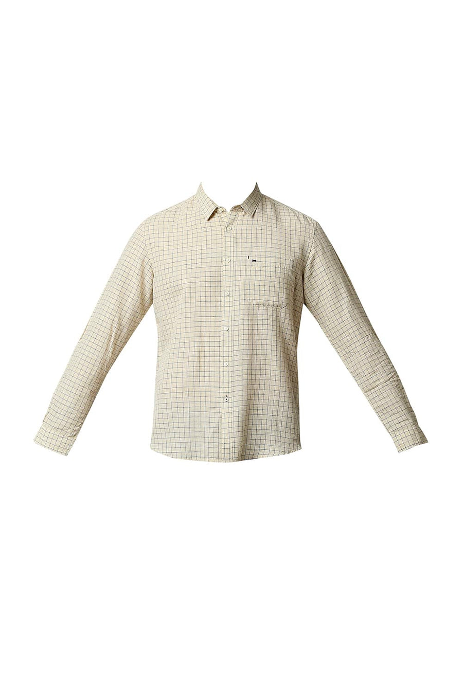 BASICS SLIM FIT CHINO BEIGE COTTON LINEN CHECKS SHIRT