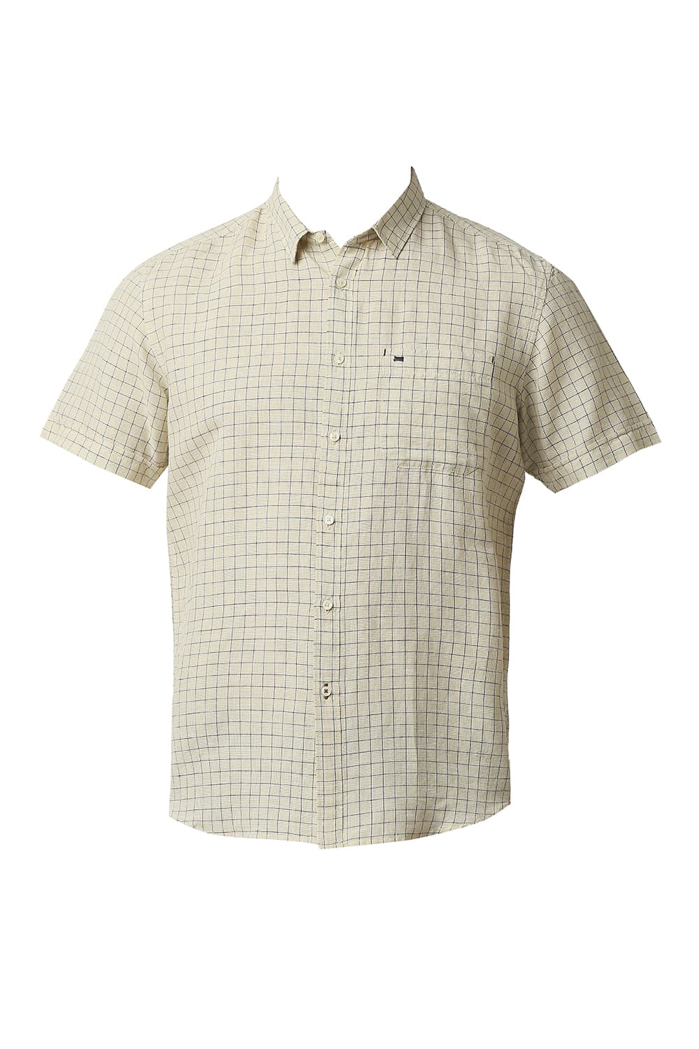 BASICS SLIM FIT COTTON LINEN CHECKS HALFSLEEVES SHIRT