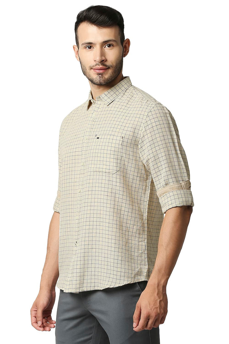 BASICS SLIM FIT COTTON LINEN CHECKS SHIRT