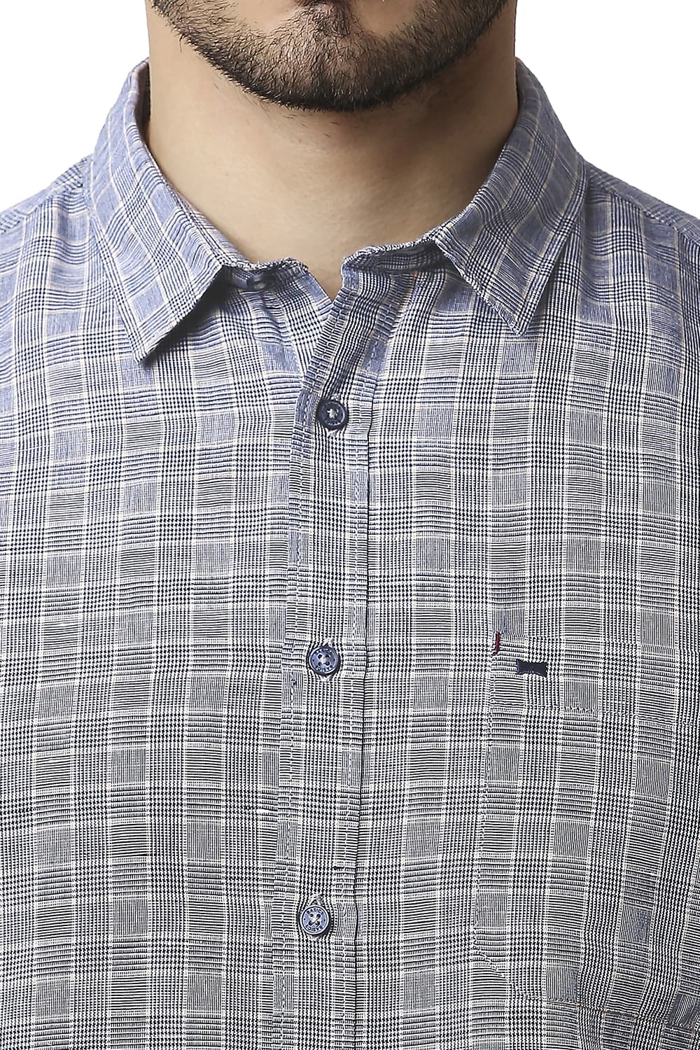 BASICS SLIM FIT COTTON LINEN CHECKS HALFSLEEVES SHIRT