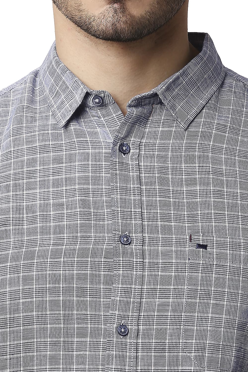 BASICS SLIM FIT COTTON LINEN CHECKS SHIRT