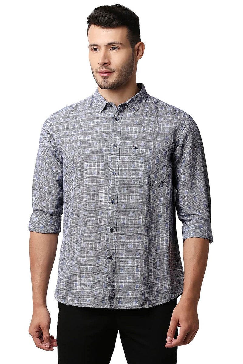 BASICS SLIM FIT COTTON LINEN CHECKS SHIRT