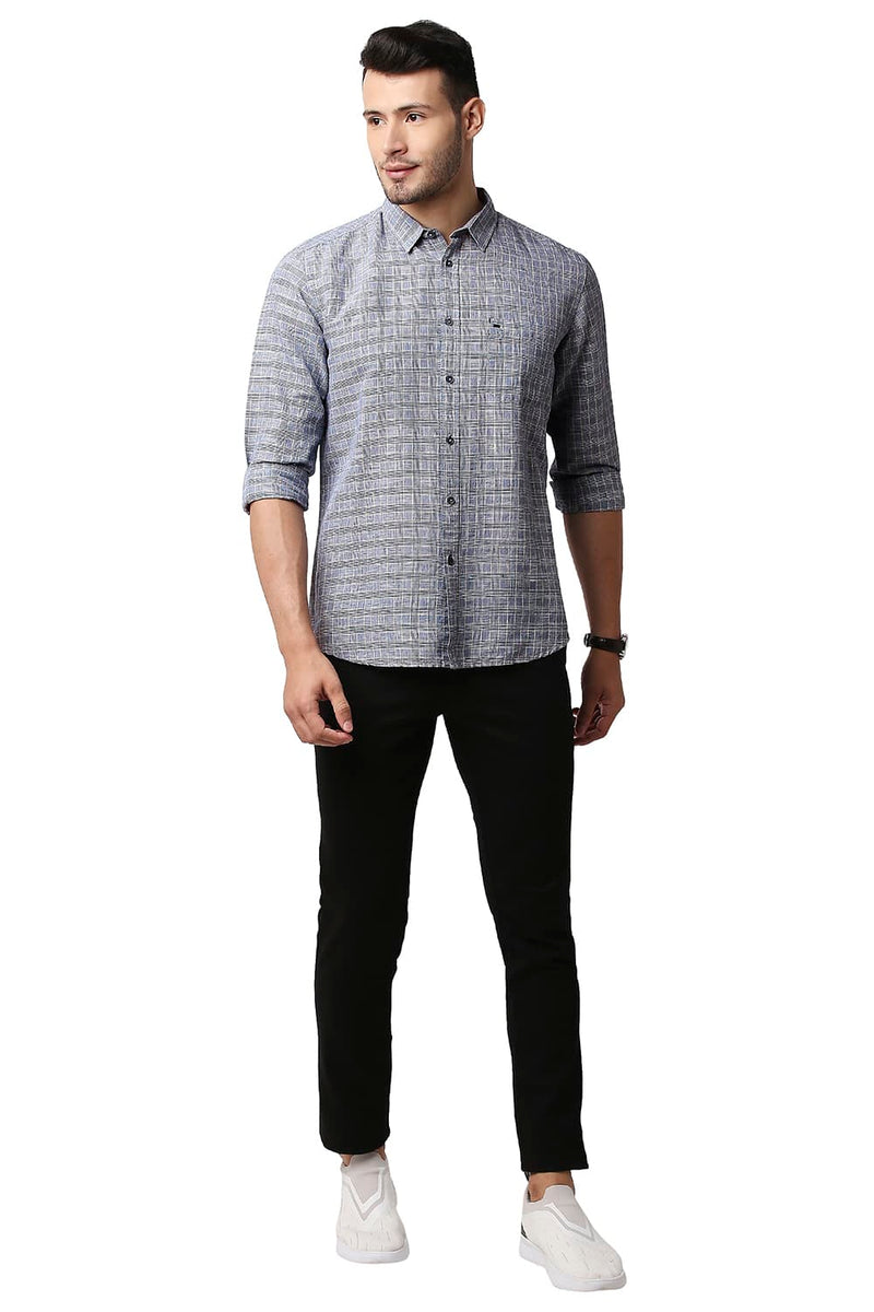 BASICS SLIM FIT COTTON LINEN CHECKS SHIRT