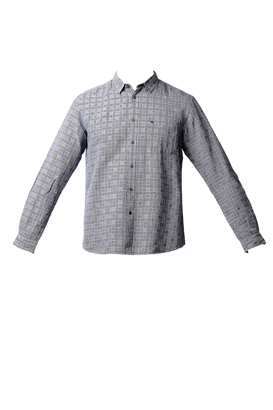 BASICS SLIM FIT VINTAGE BLUE COTTON LINEN CHECKS SHIRT