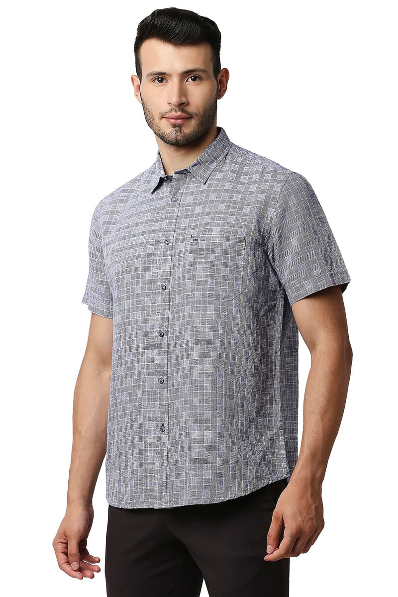 BASICS SLIM FIT COTTON LINEN CHECKS HALFSLEEVES SHIRT