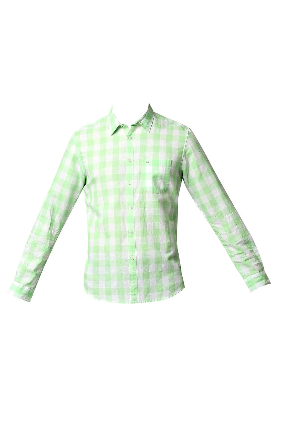 BASICS SLIM FIT ARCADIAN GREEN COTTON LINEN CHECKS SHIRT