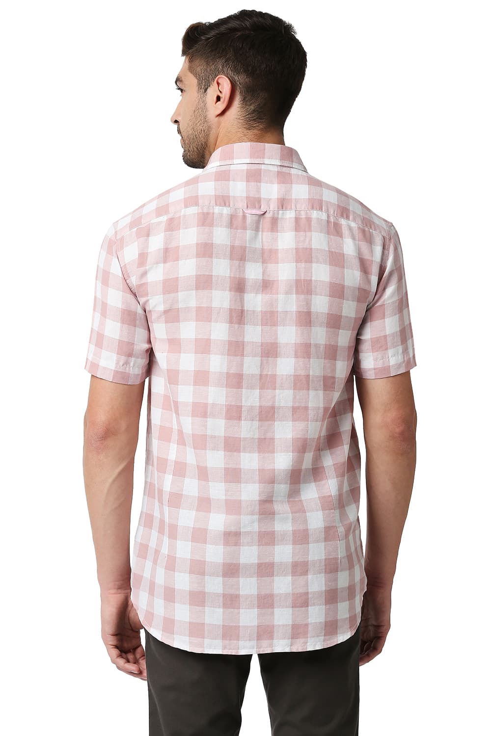 BASICS SLIM FIT COTTON LINEN CHECKS HALFSLEEVES SHIRT