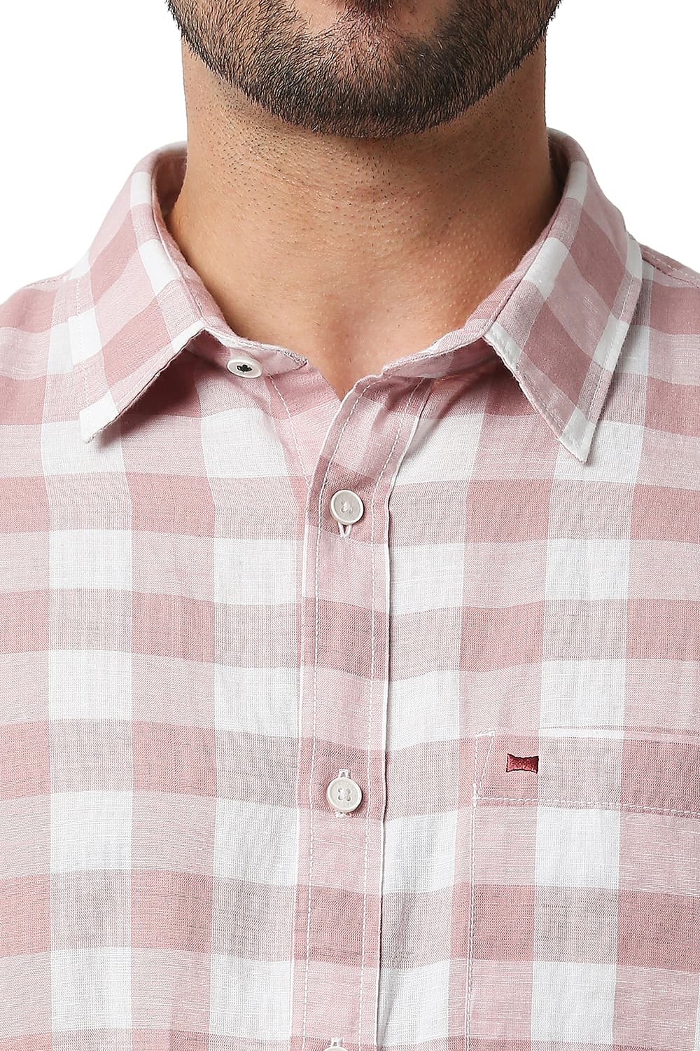 BASICS SLIM FIT COTTON LINEN CHECKS HALFSLEEVES SHIRT