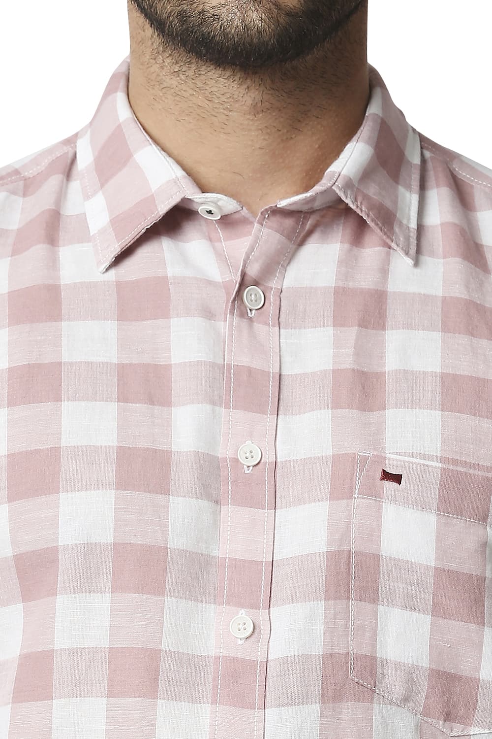 BASICS SLIM FIT COTTON LINEN CHECKS SHIRT