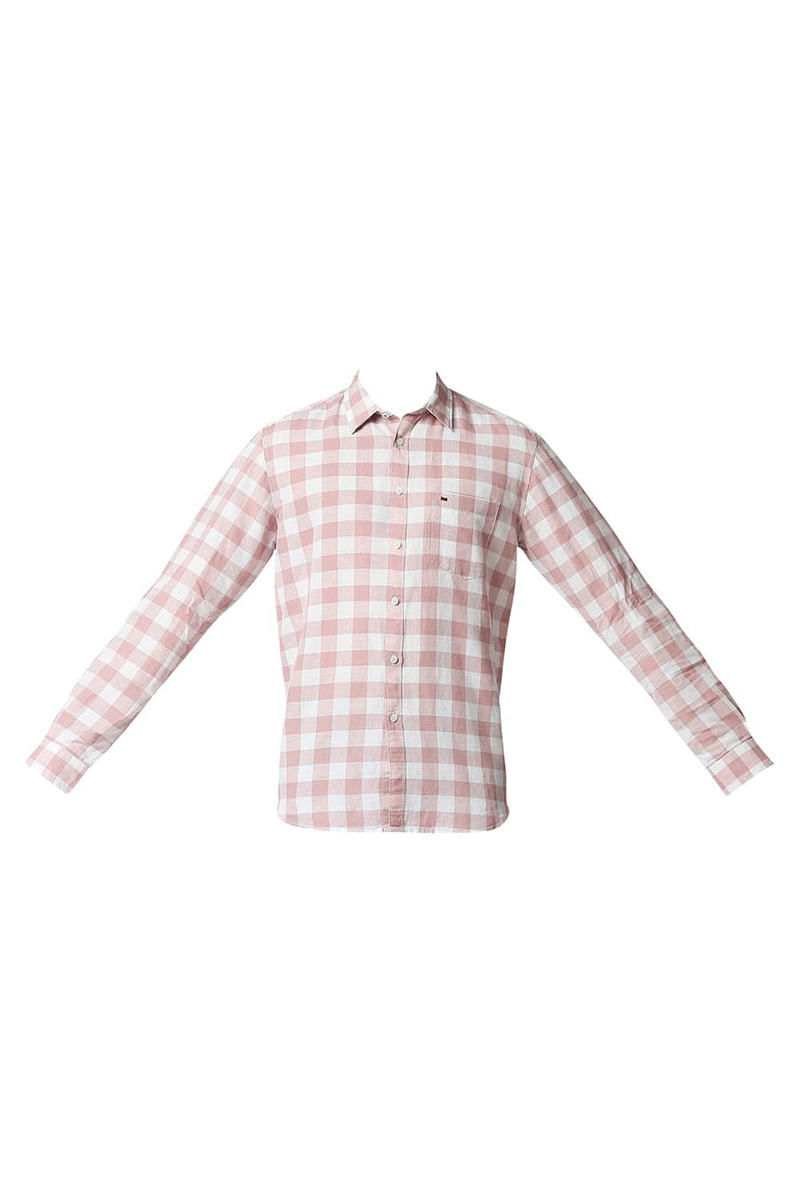 BASICS SLIM FIT BLUSH PINK COTTON LINEN CHECKS SHIRT