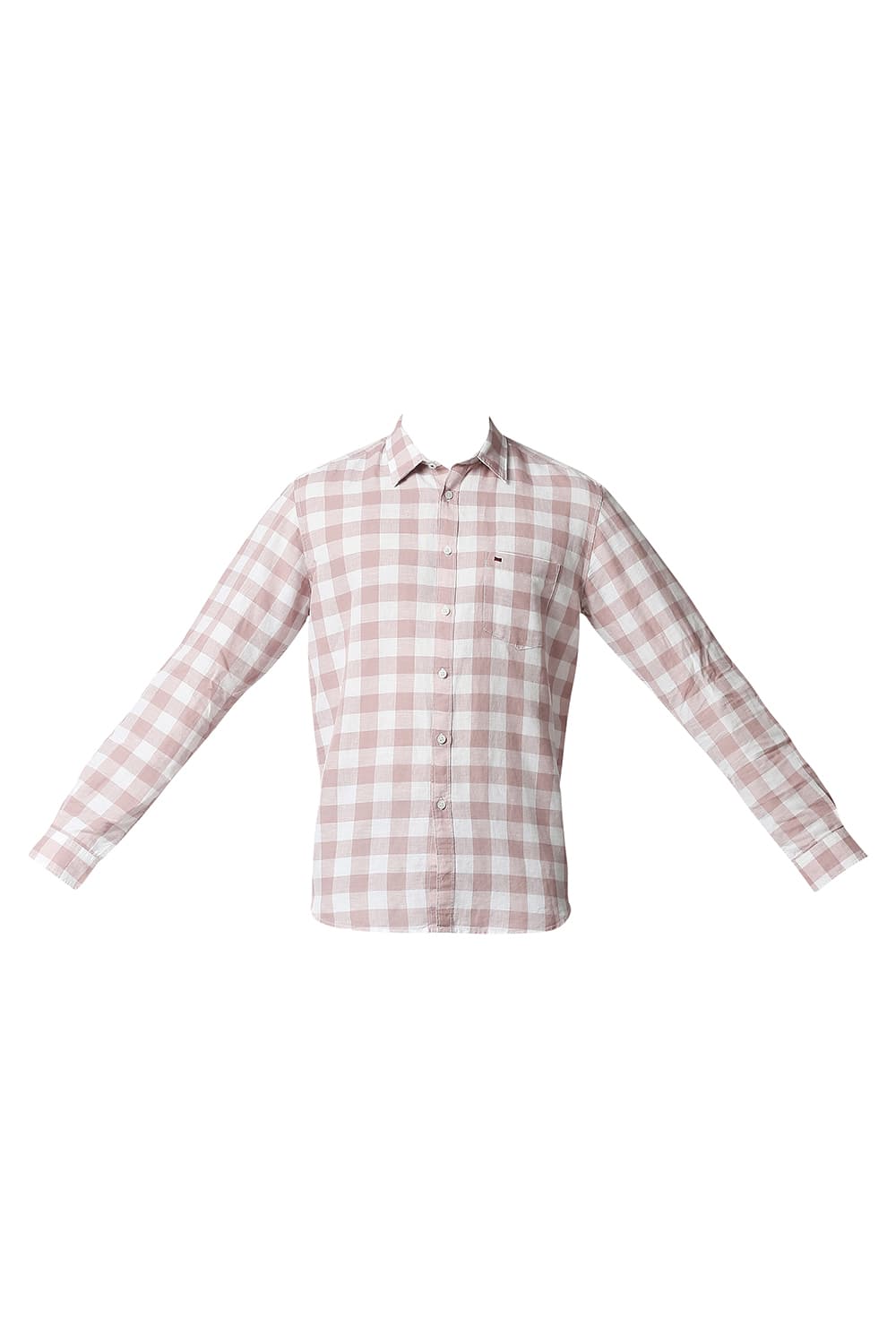 BASICS SLIM FIT COTTON LINEN CHECKS SHIRT