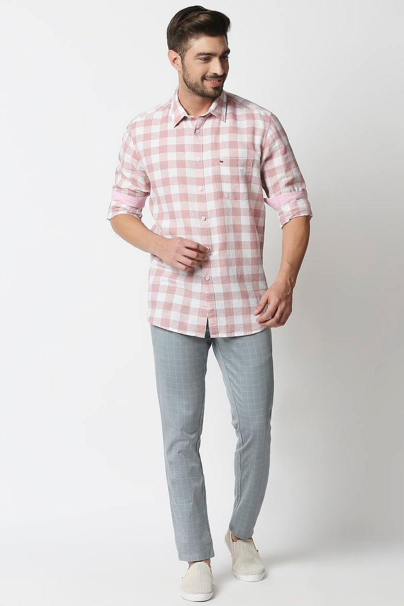 Slim Fit Cotton Linen Checks Shirt