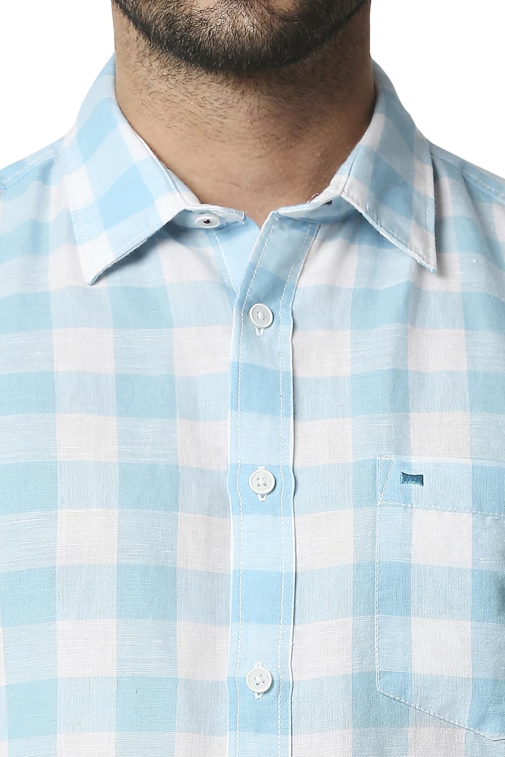 BASICS SLIM FIT COTTON LINEN CHECKS SHIRT