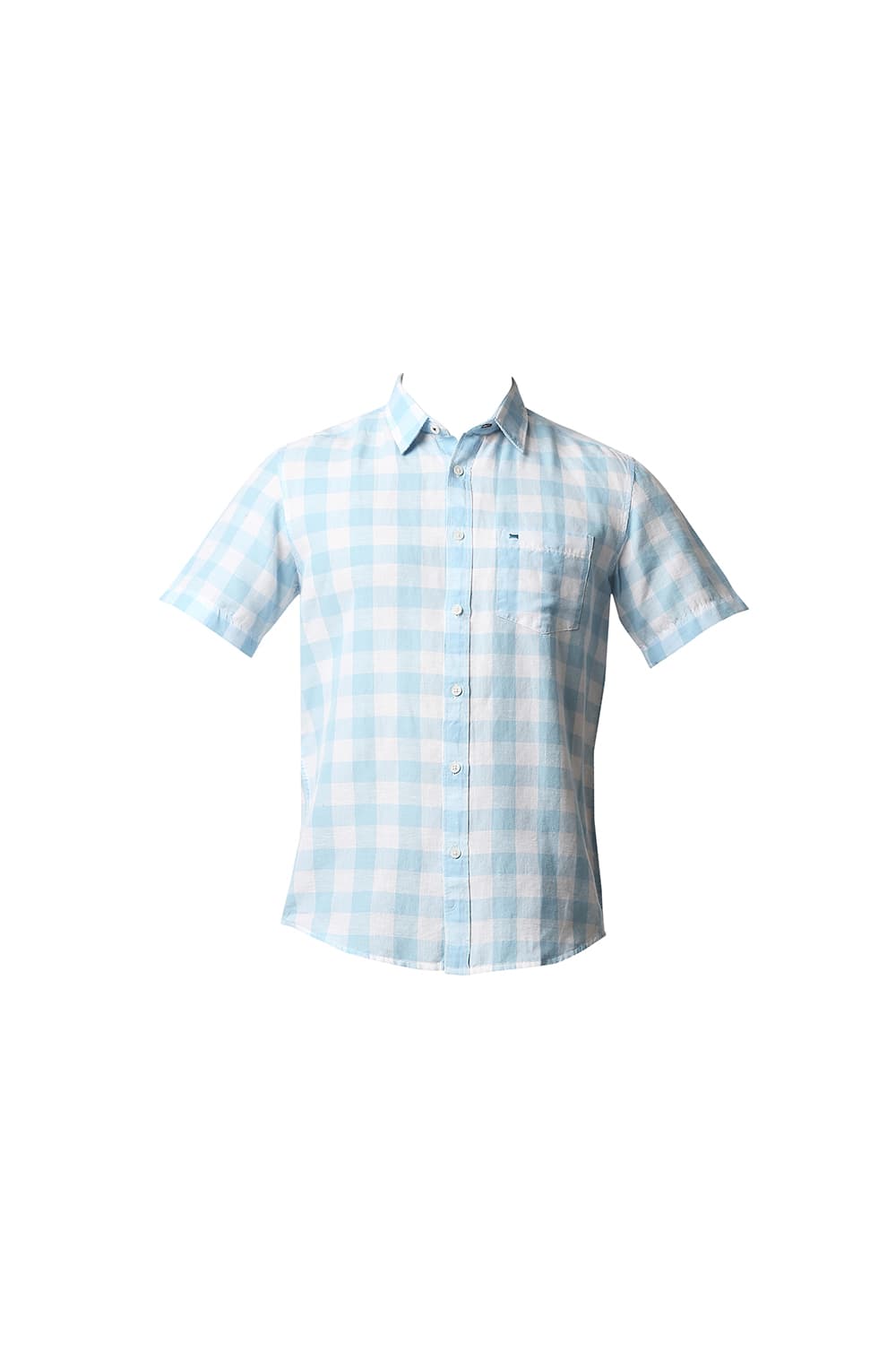 BASICS SLIM FIT COTTON LINEN CHECKS HALFSLEEVES SHIRT