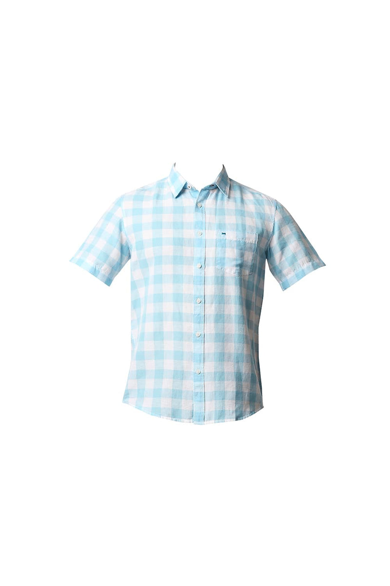 BASICS SLIM FIT COTTON LINEN CHECKS HALFSLEEVES SHIRT