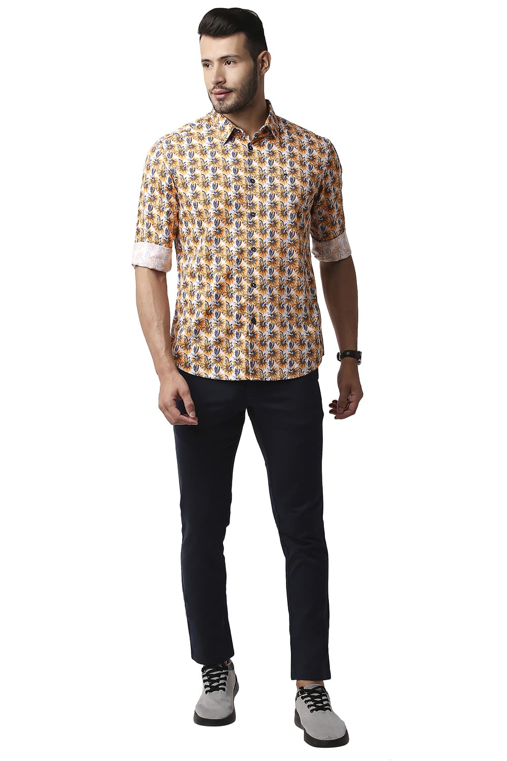 BASICS SLIM FIT TWILL PRINTED SHIRT