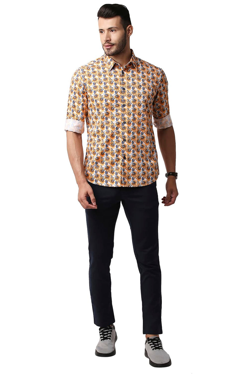 BASICS SLIM FIT TWILL PRINTED SHIRT