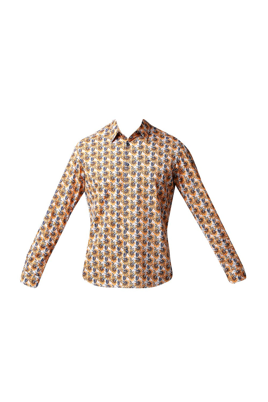 BASICS SLIM FIT MUSK ORANGE TWILL PRINTED SHIRT