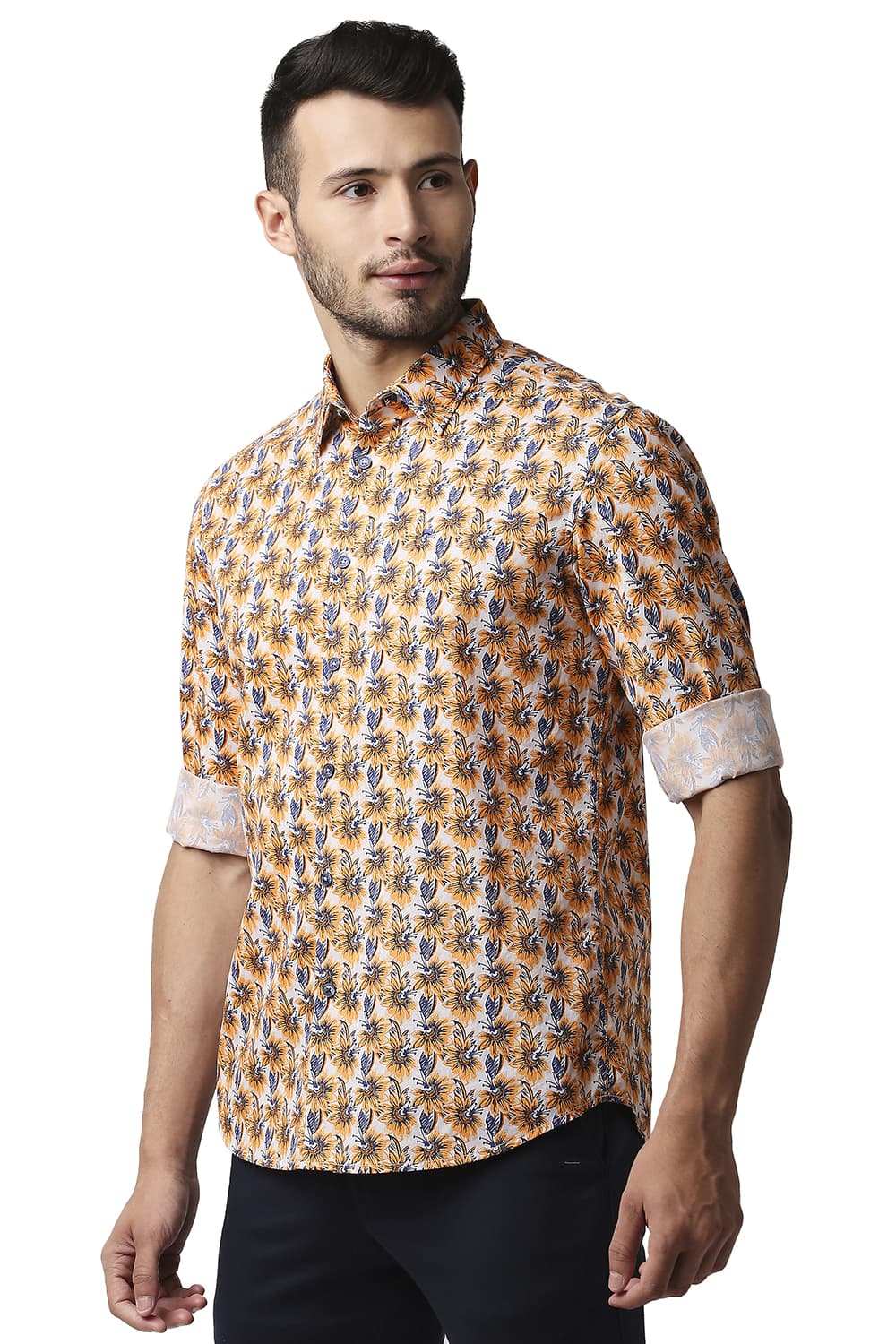 BASICS SLIM FIT TWILL PRINTED SHIRT