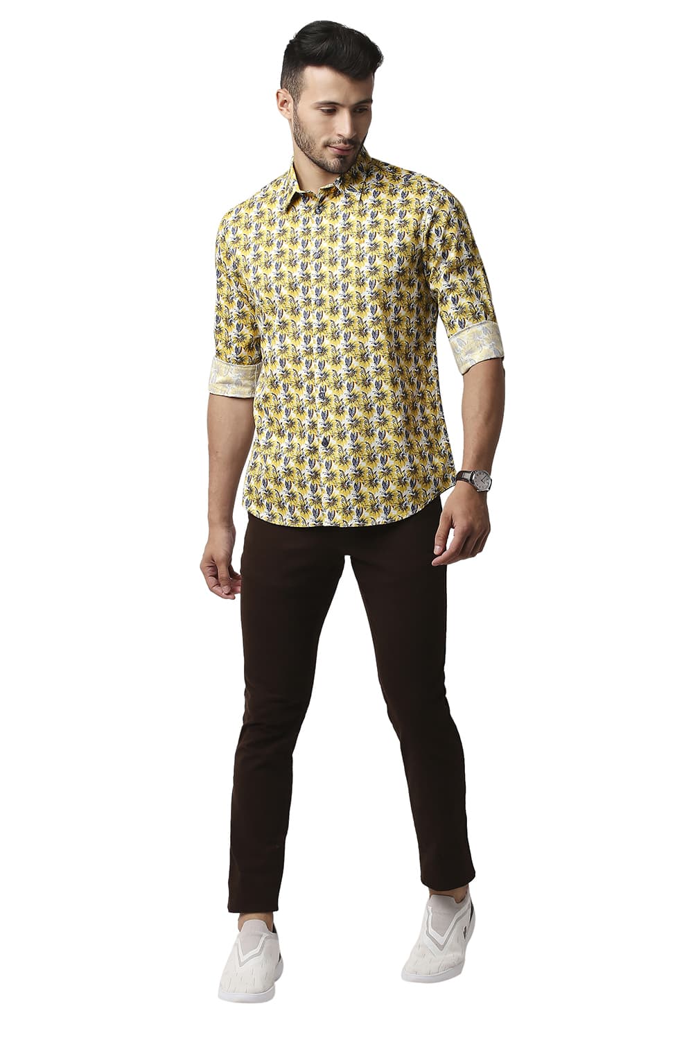 BASICS SLIM FIT TWILL PRINTED SHIRT