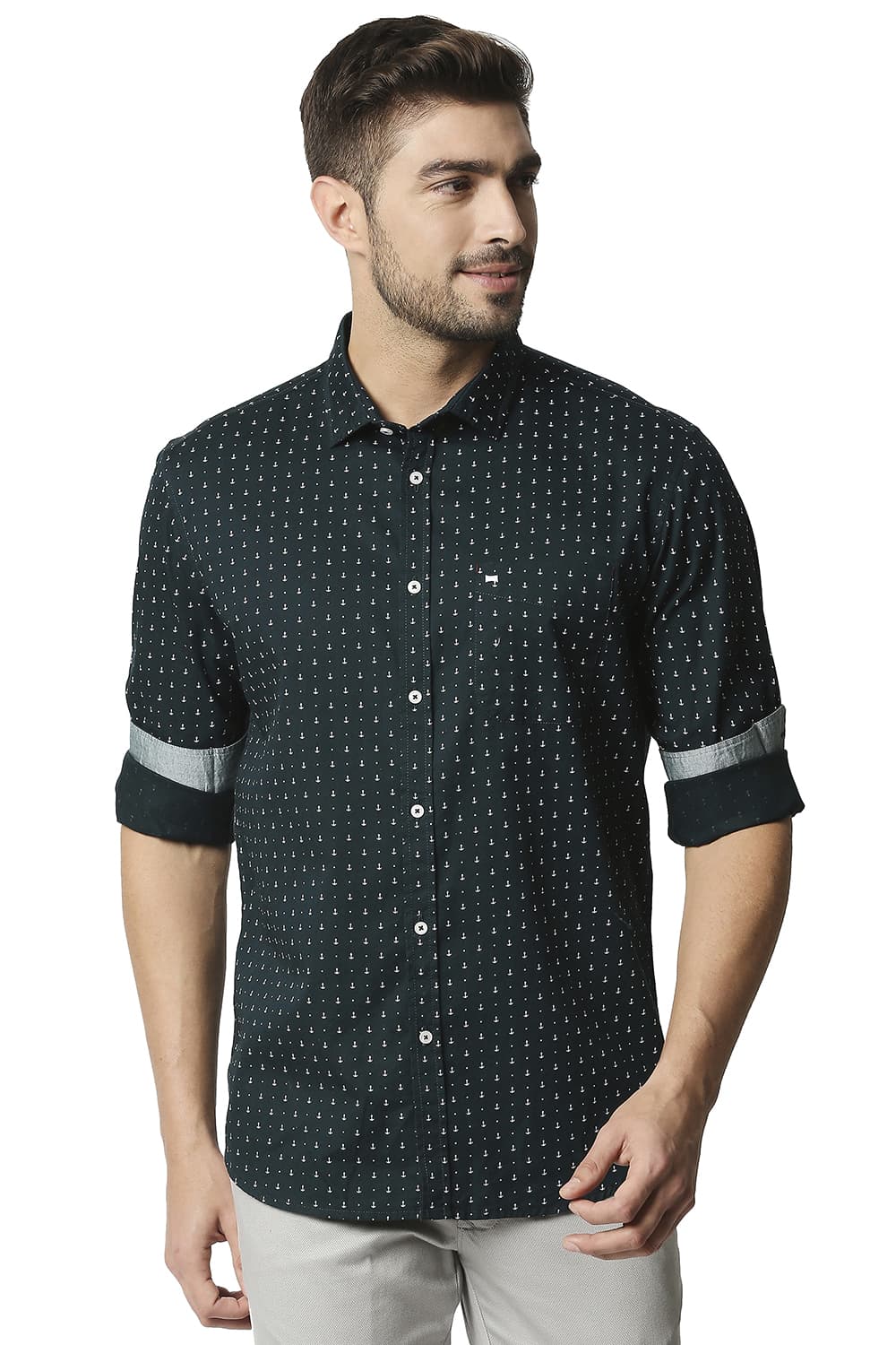 BASICS SLIM FIT TWILL PRINTED SHIRT