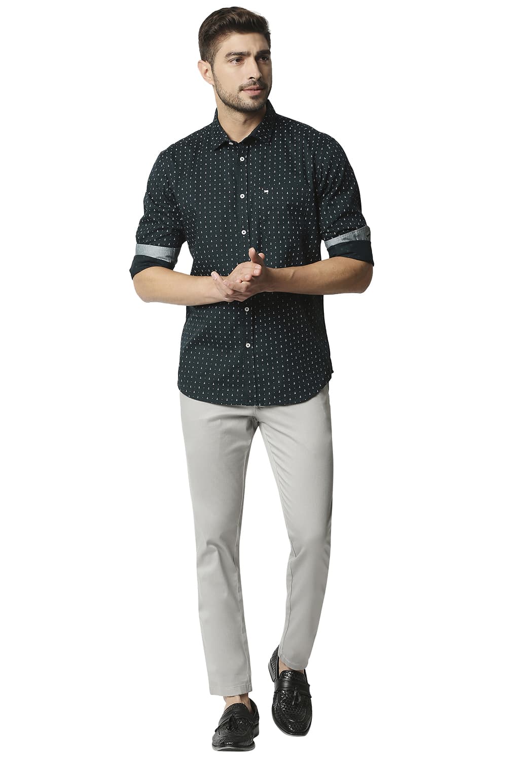 BASICS SLIM FIT TWILL PRINTED SHIRT