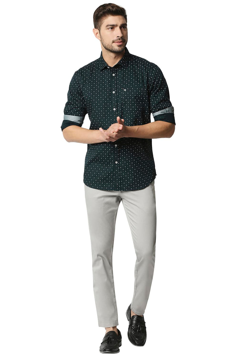 BASICS SLIM FIT TWILL PRINTED SHIRT