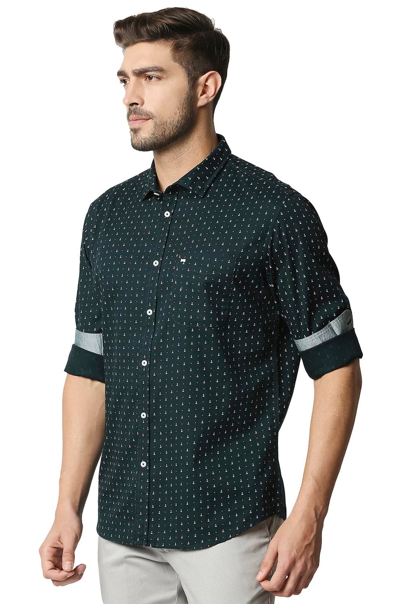 BASICS SLIM FIT TWILL PRINTED SHIRT