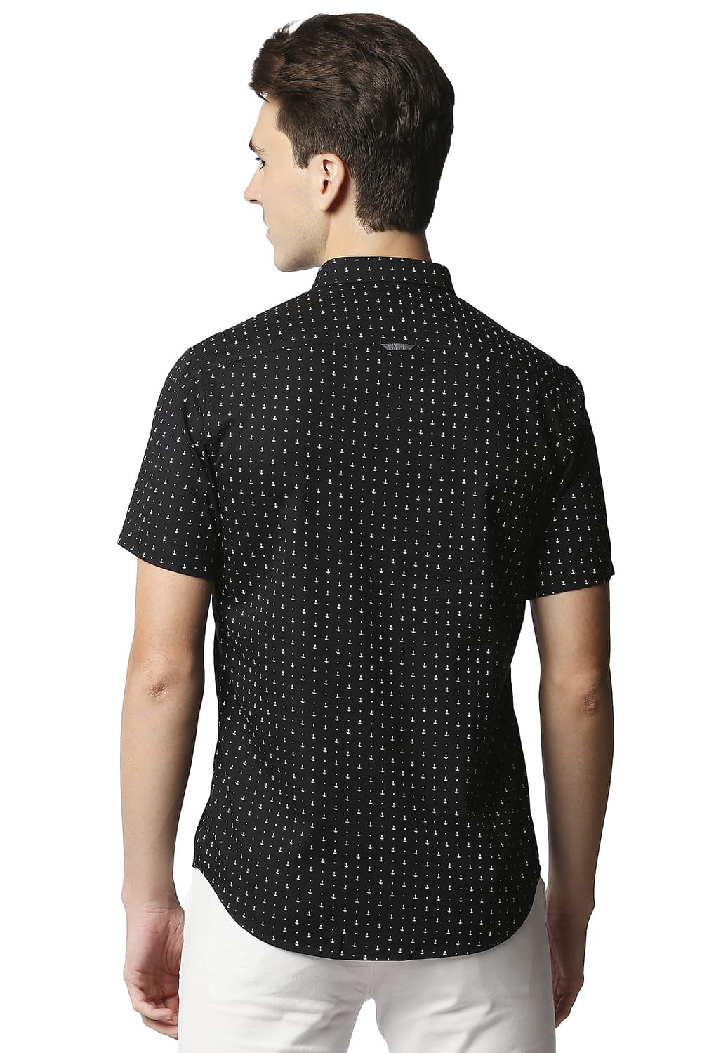 BASICS SLIM FIT TWILL PRINTED HALFSLEEVES SHIRT