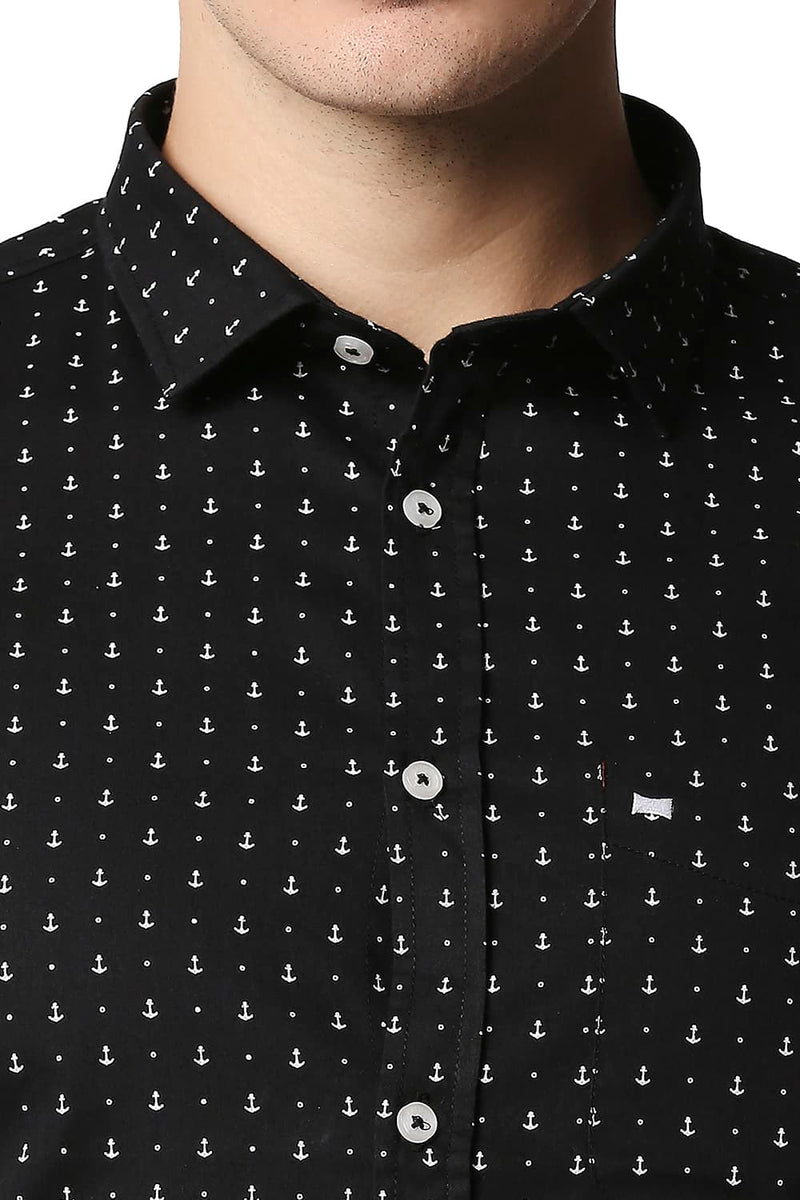 BASICS SLIM FIT TWILL PRINTED HALFSLEEVES SHIRT