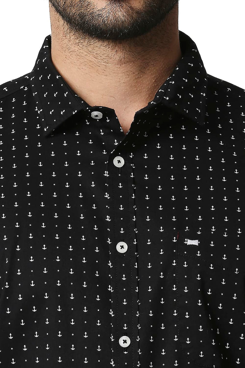 BASICS SLIM FIT TWILL PRINTED SHIRT