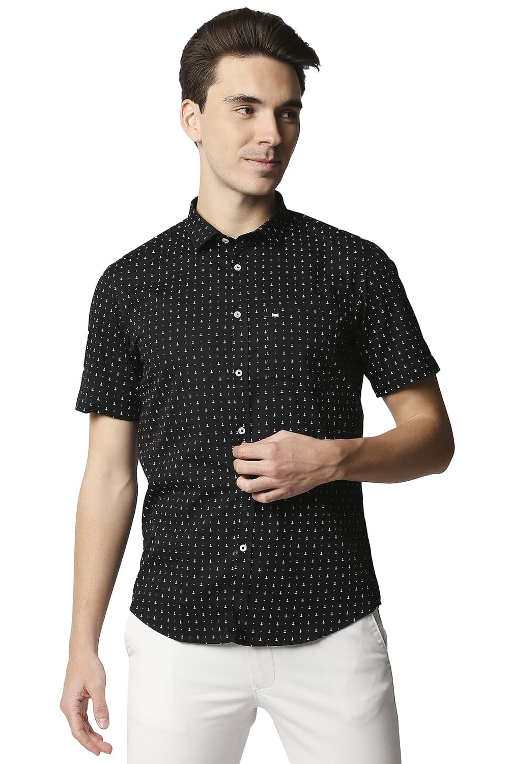 BASICS SLIM FIT TWILL PRINTED SHIRT